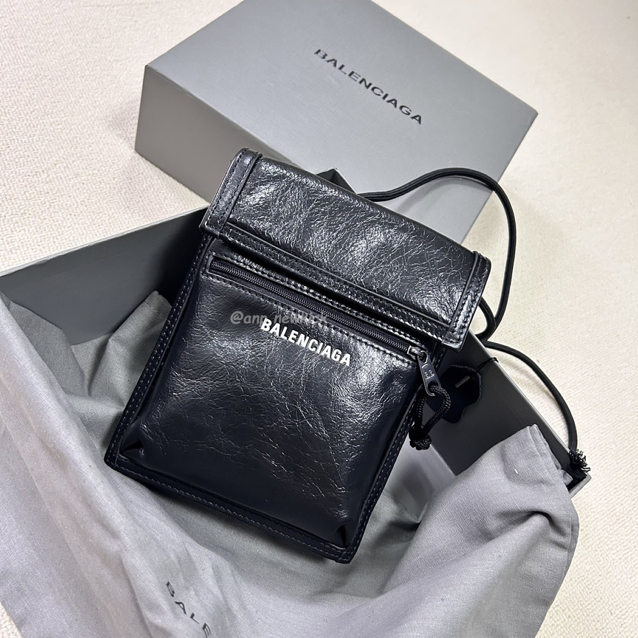 Balenciaga Explorer Arena Cracked Leather Messenger Bag Black (4) - newkick.app